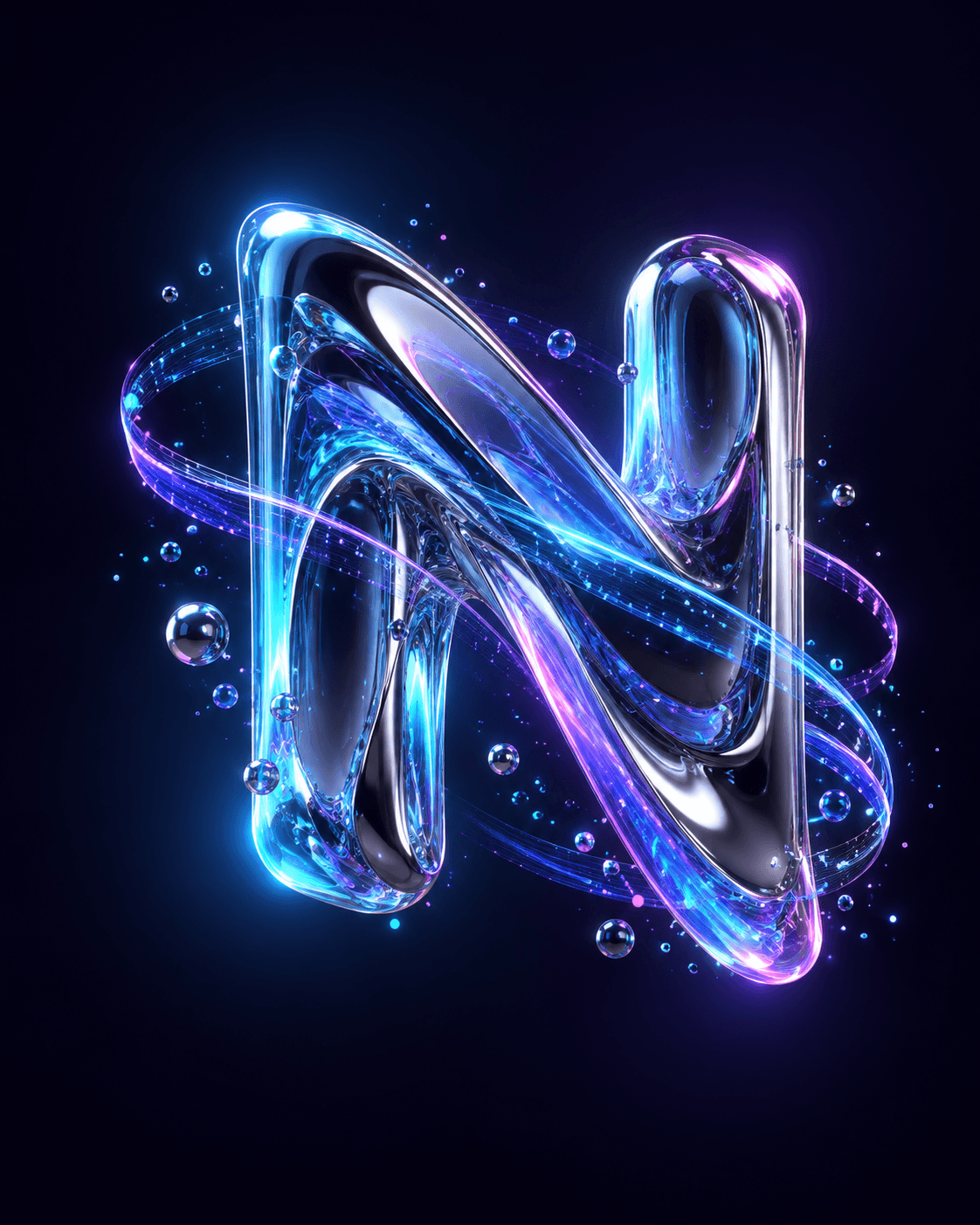 Chrome and liquid-glass Noxora digital sculpture